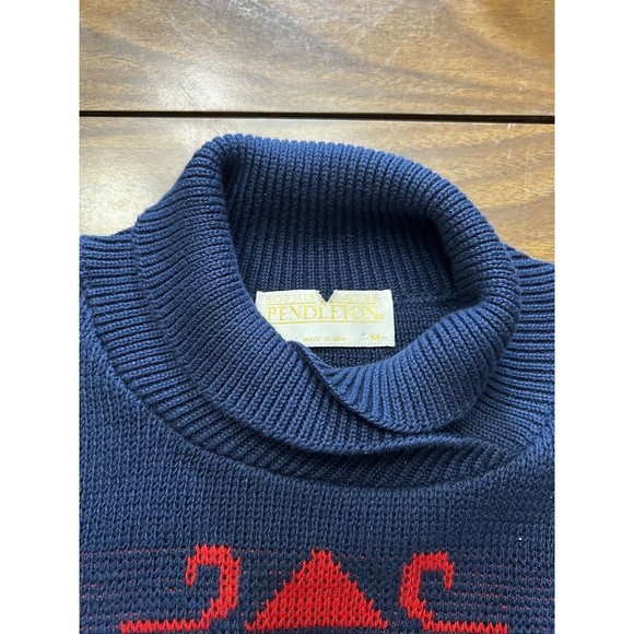 Vtg Pendleton Womens Horse Crest Mock Turtleneck Sweater Blue Red Sz M - Picture 6 of 10